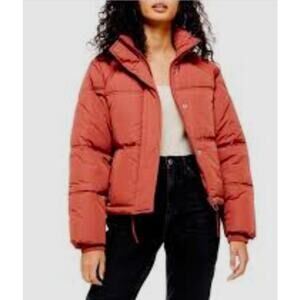 Womens Topshop Sasha Drop Sleeve Crop Puffer Jacket Size 12 Rusty Rose Gold